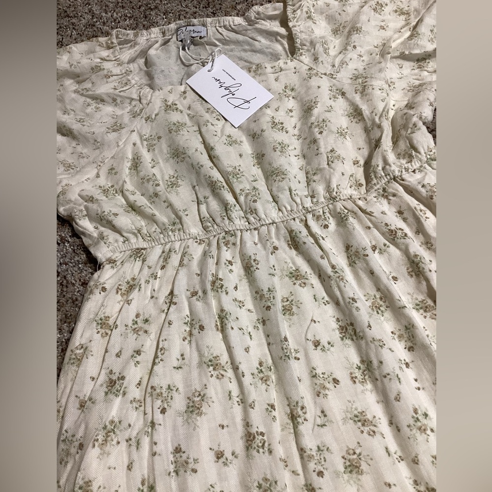 Polagram Women Maxi Dress Size S Cotton Blend Floral Cream Square Neck Pockets - Picture 6 of 9